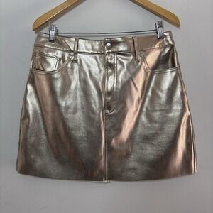 EXPRESS Gold Mini Skirt Women 12 Metallic Party Glam Rocker Moto High Waisted